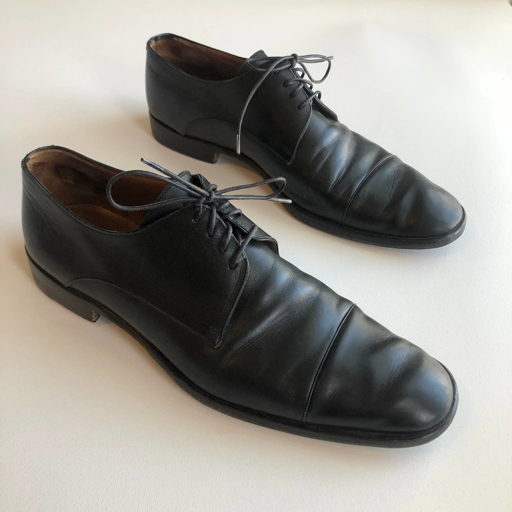 Bally Men's Black Leather Cap Toe Derby Dress Shoes Sz 11 EEE